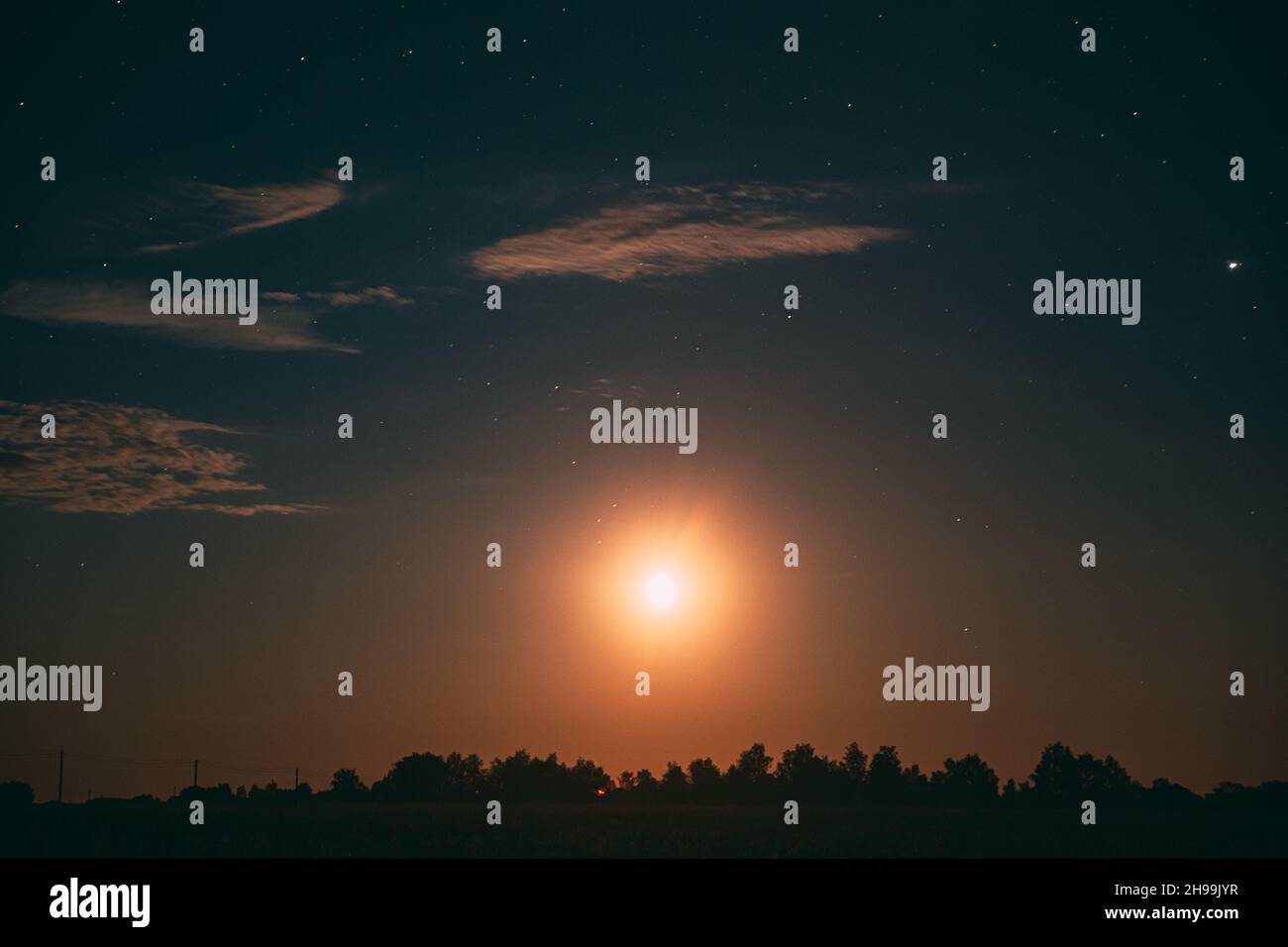 Moonrise Above Summer Forest park. Night Countryside Summer Starry ...