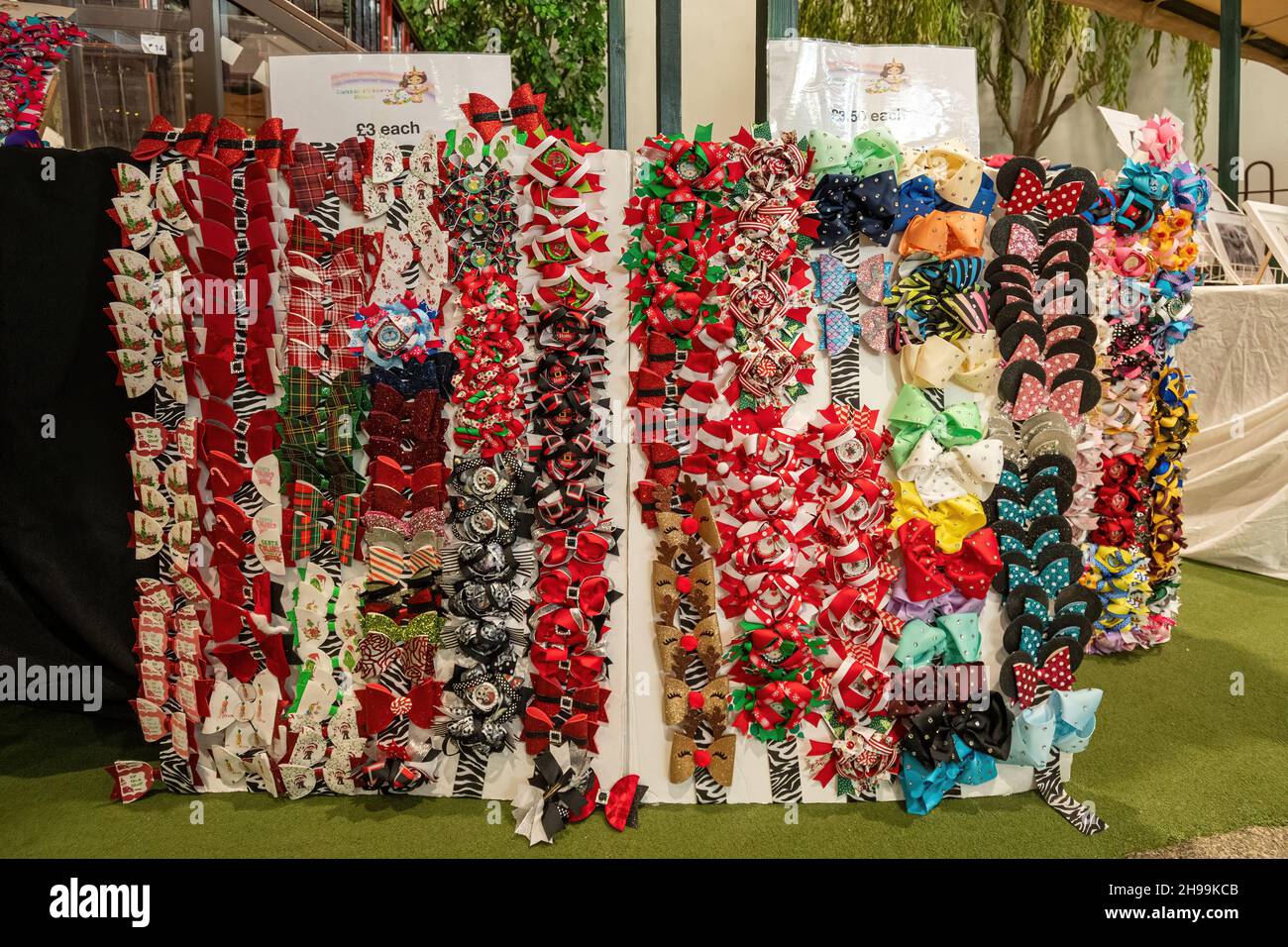 Display of Christmas bows at Milestones Living History Museum Christmas Market Event in Basingstoke, Hampshire, England, UK, during December 2021 Stock Photo