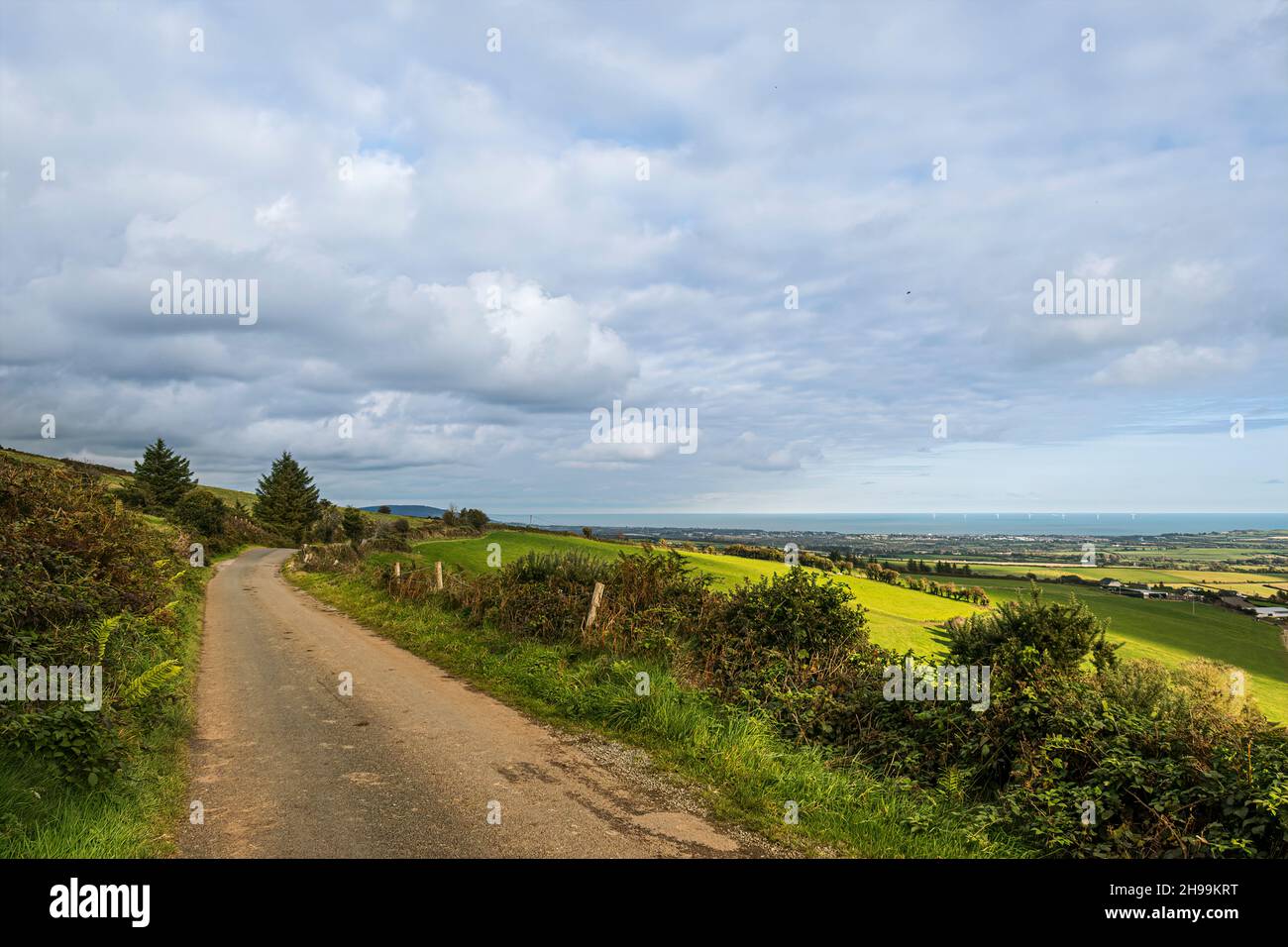Irish landscapes. Panoramic view from Croghan Mountain, Raheenleagh, near Moneyribbon village. Co. Wexford. Ireland. Stock Photo