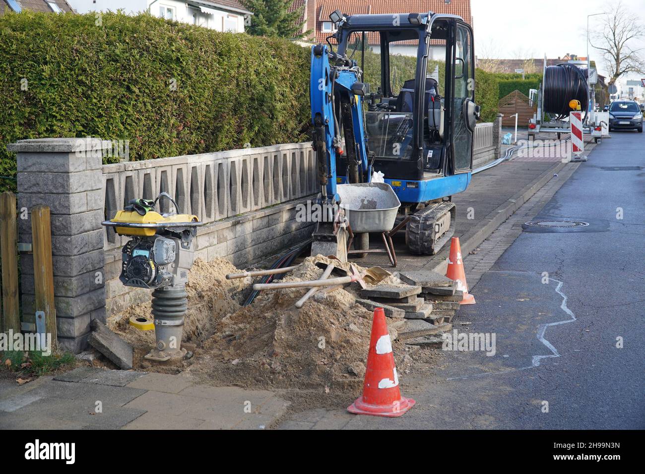 Fiber optic cable laying in the ground, buried cable for faster
