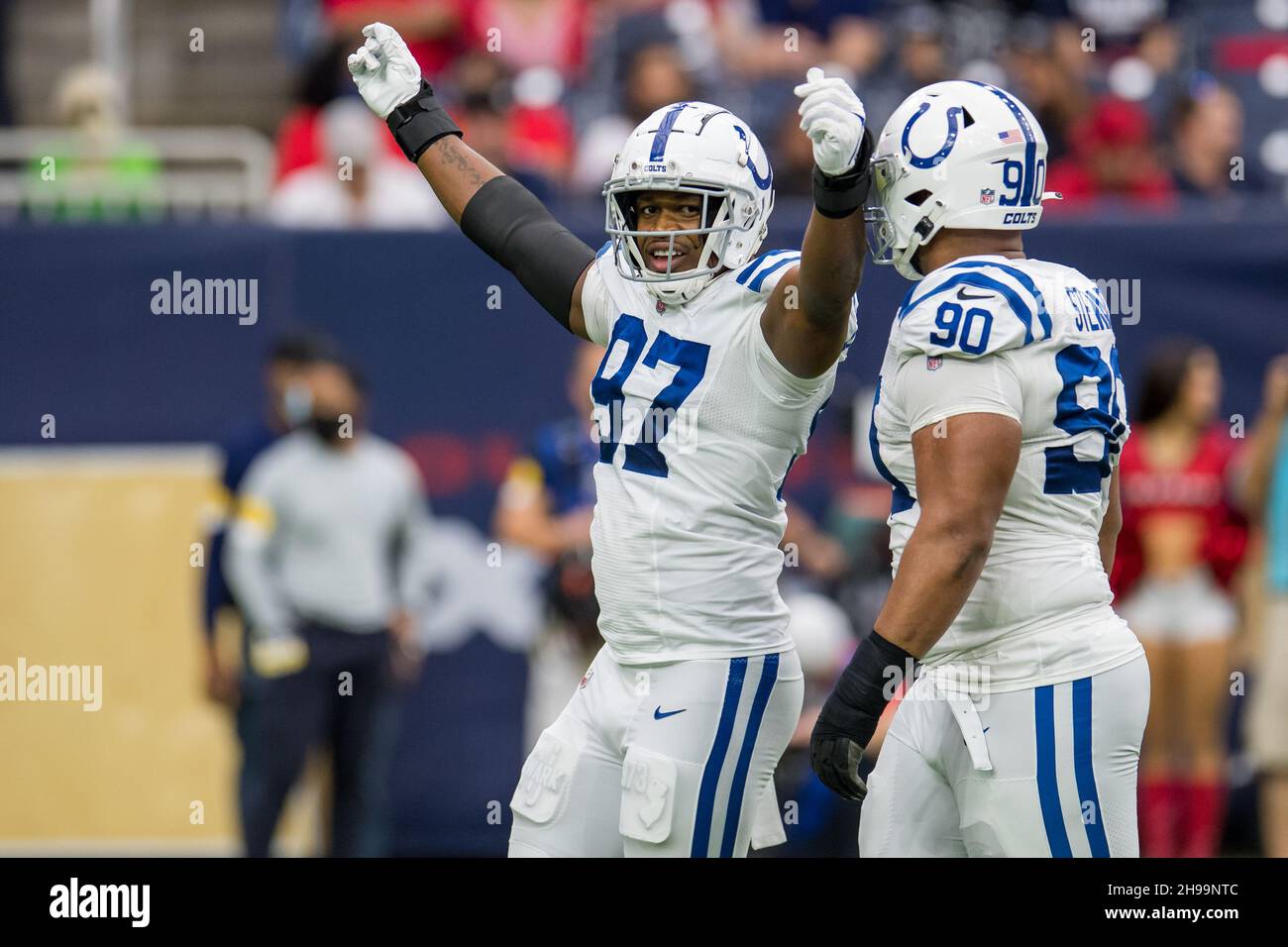 Indianapolis Colts defensive end Al-Quadin Muhammad (97) runs to