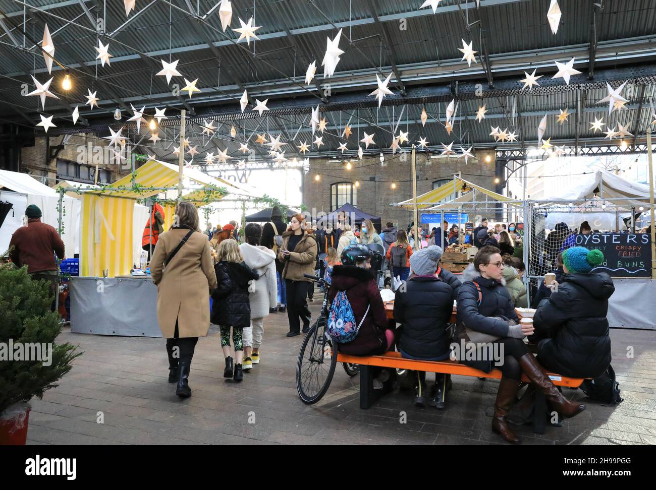 The 2021 Christmas Canopy Market off Granary Square at Kings Cross, in north London, UK Stock