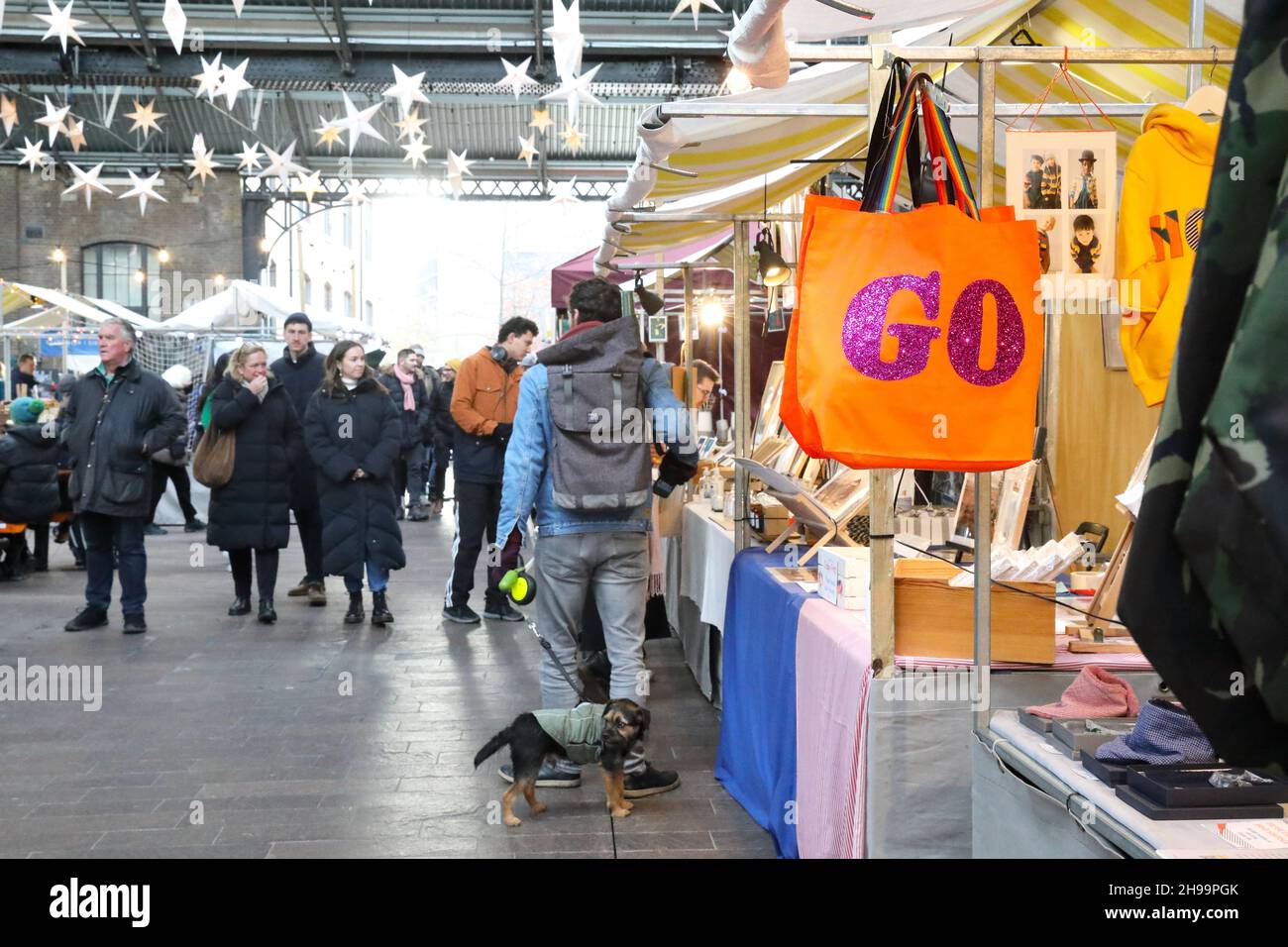 The 2021 Christmas Canopy Market off Granary Square at Kings Cross, in north London, UK Stock