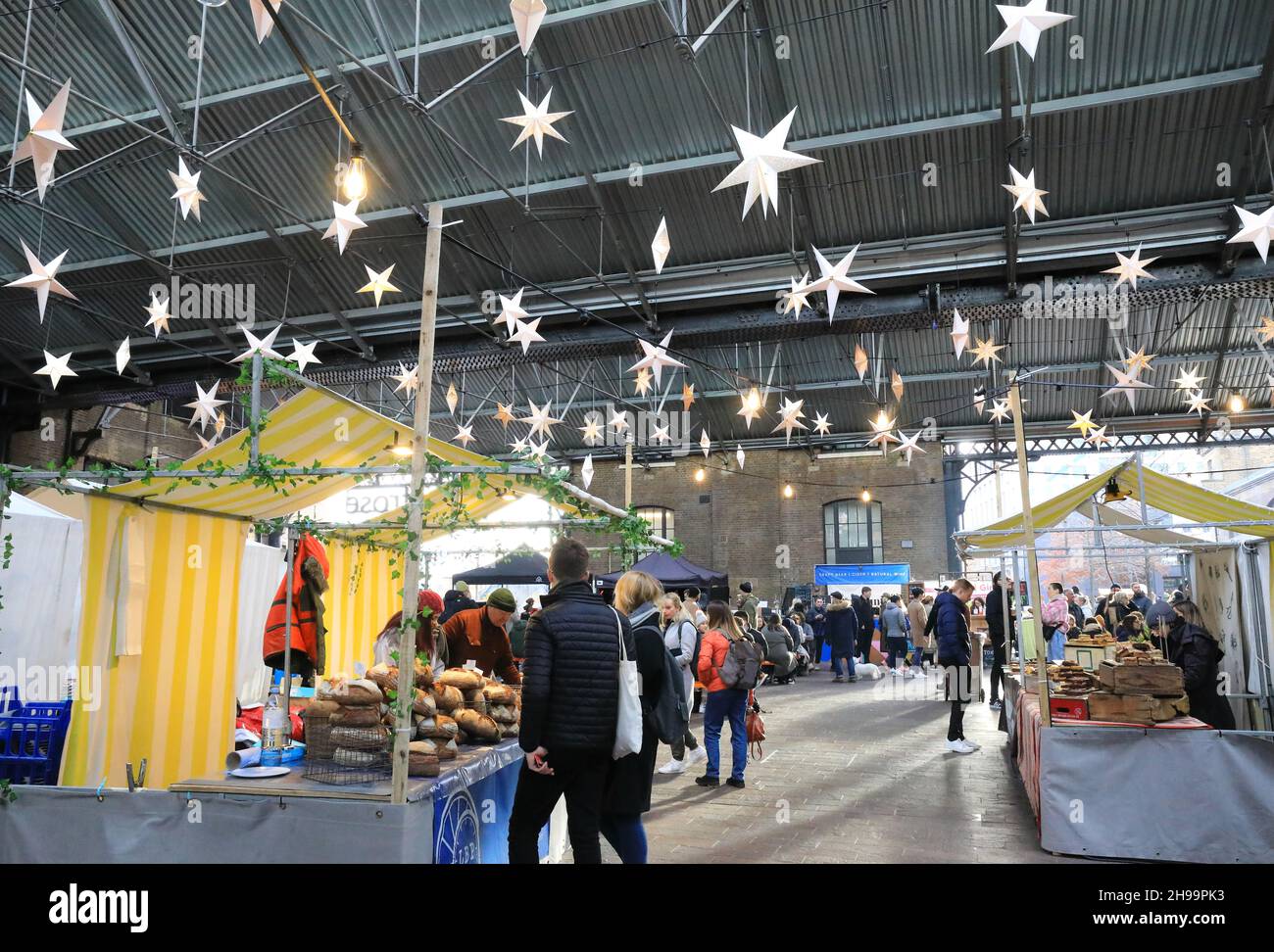The 2021 Christmas Canopy Market off Granary Square at Kings Cross, in north London, UK Stock