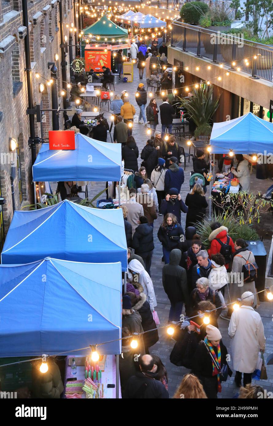 The Christmas market on Lower Stable Street, at Coal Drops Yard, Kings