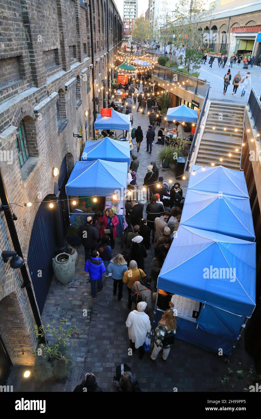 The Christmas market on Lower Stable Street, at Coal Drops Yard, Kings