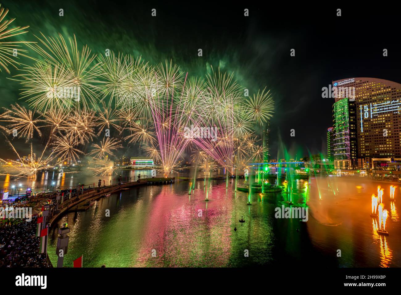 National Day fireworks at Dubai festival City. united Arab Emirates