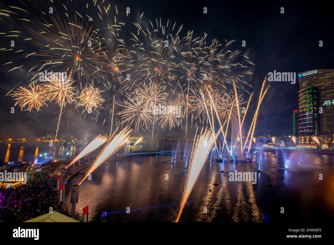 National Day fireworks at Dubai festival City. united Arab Emirates