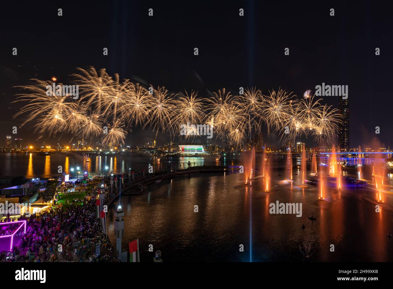 National Day fireworks at Dubai festival City. united Arab Emirates