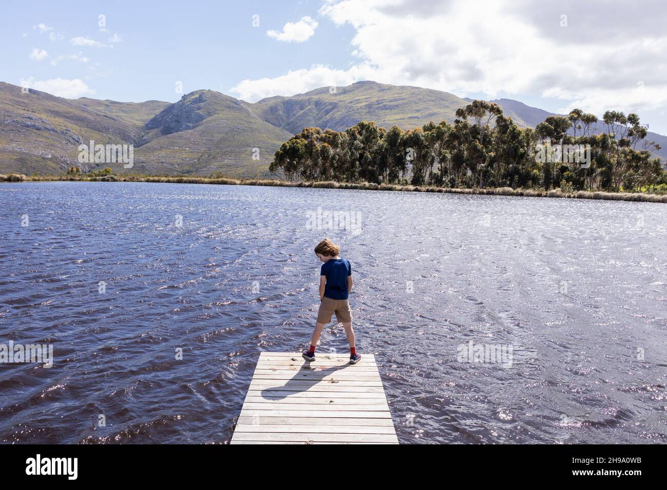 Children on boat launch, Stanford Valley Guest Farm, Stanford, Western Cape, South Africa. Stock Photo