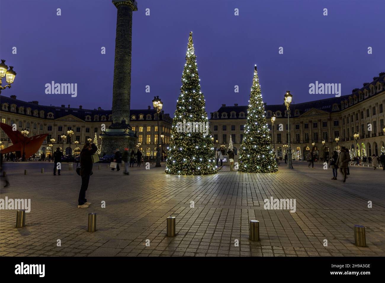 Paris, France November 20, 2021 Christmas trees by night on Place