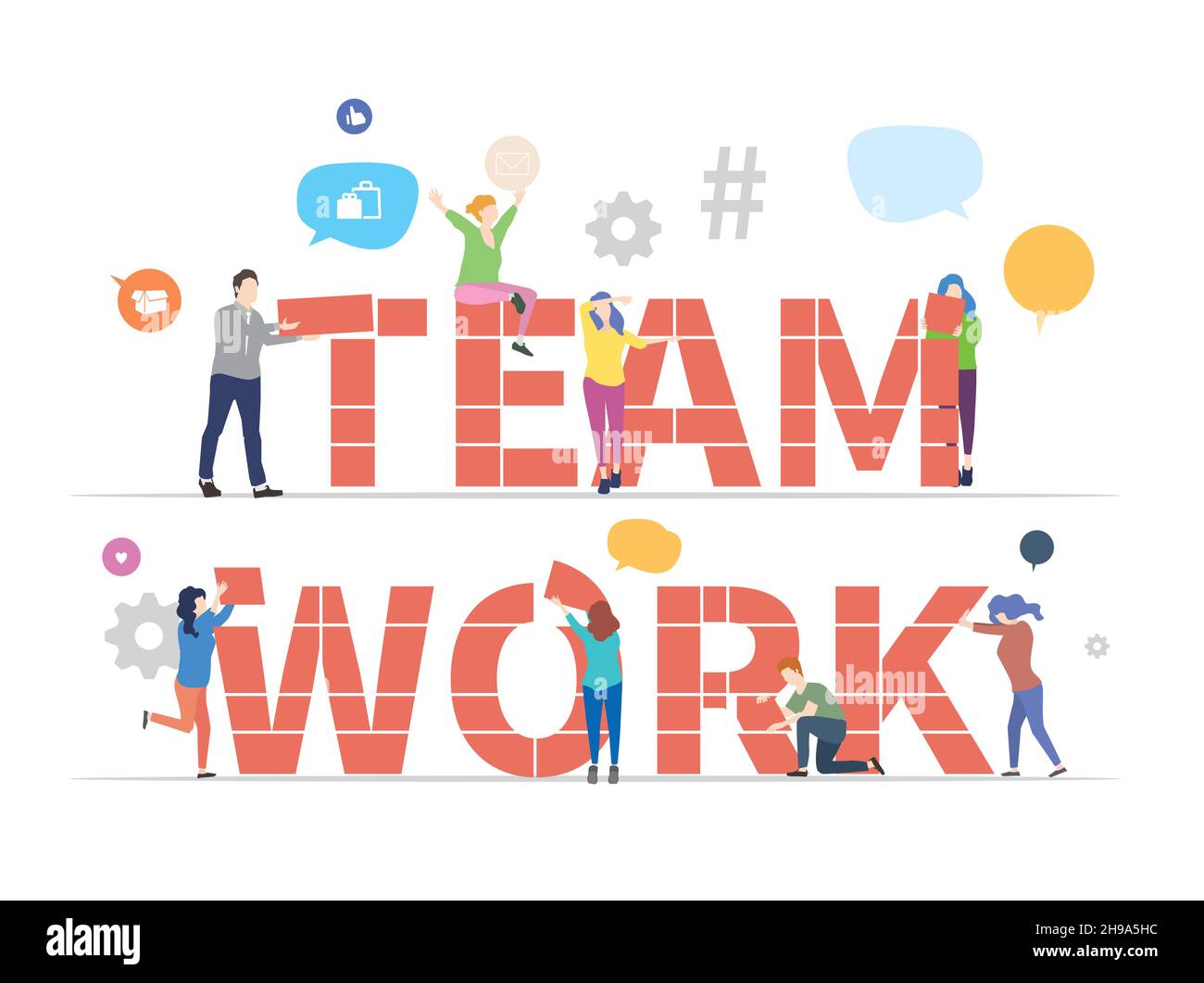 Teamwork illustration. Team work communication, partnership vector