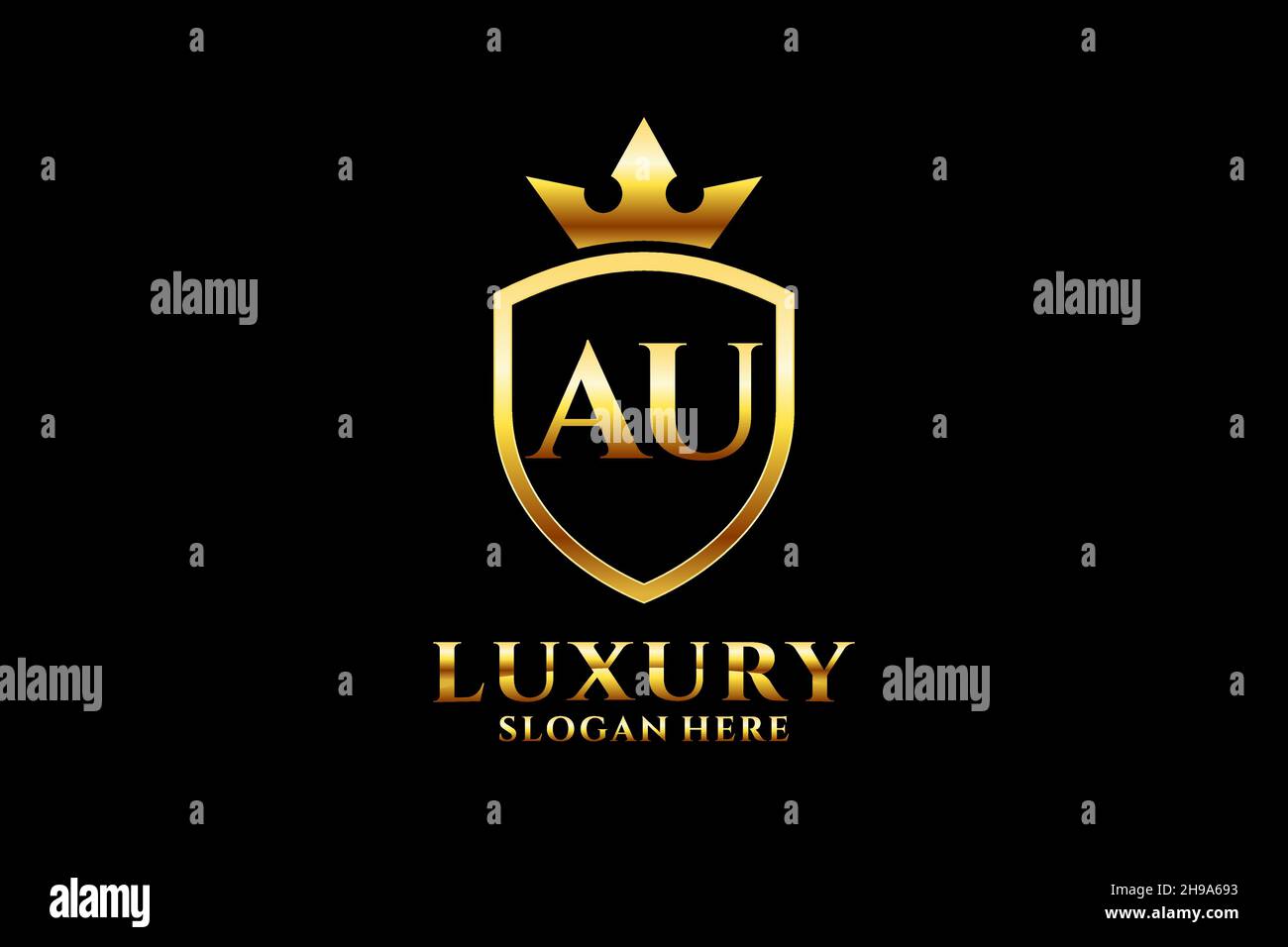 AU elegant luxury monogram logo or badge template with scrolls and royal crown - perfect for luxurious branding projects Stock Vector