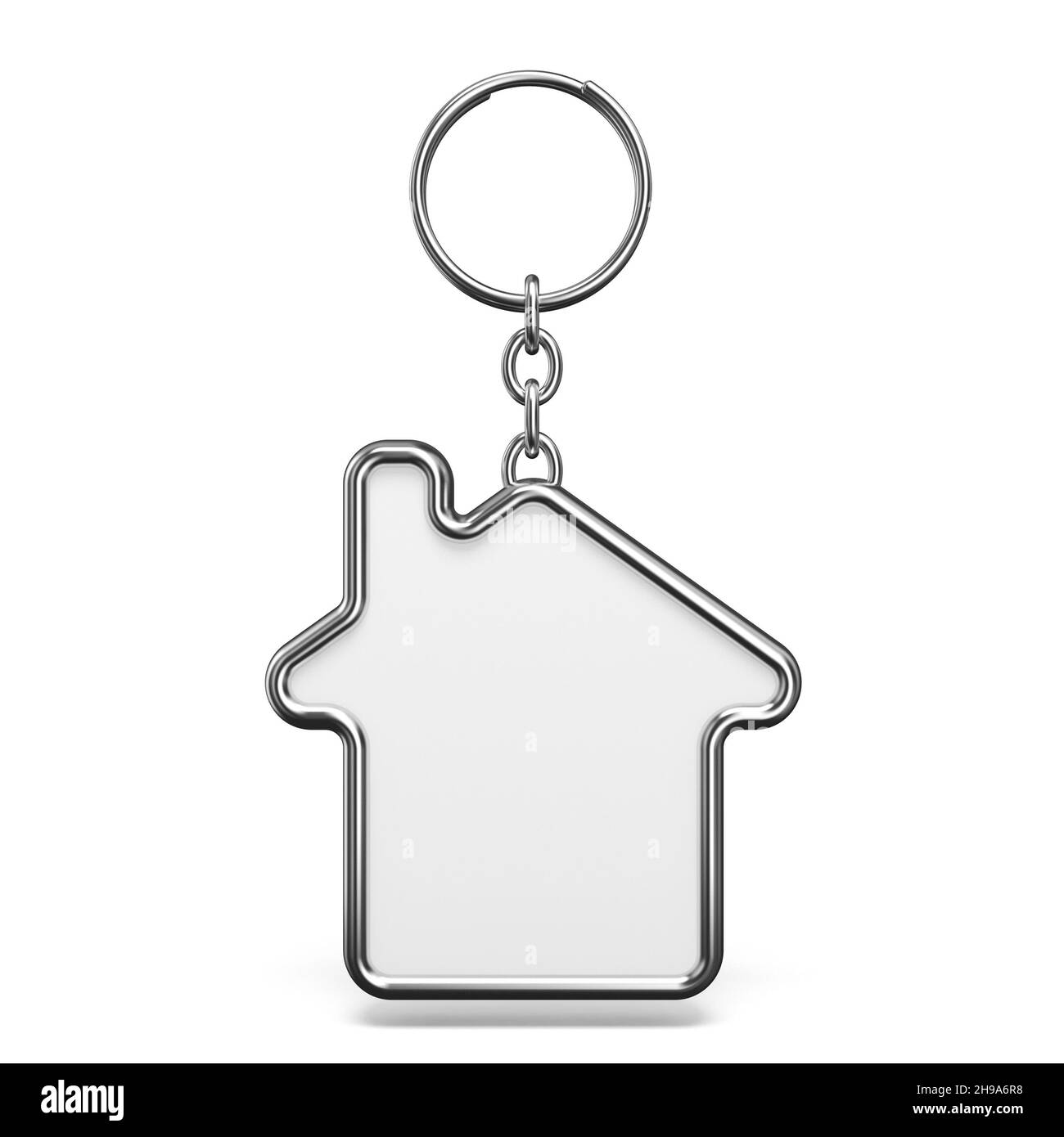 Metal house trinket key chain 3D rendering illustration isolated on white background Stock Photo