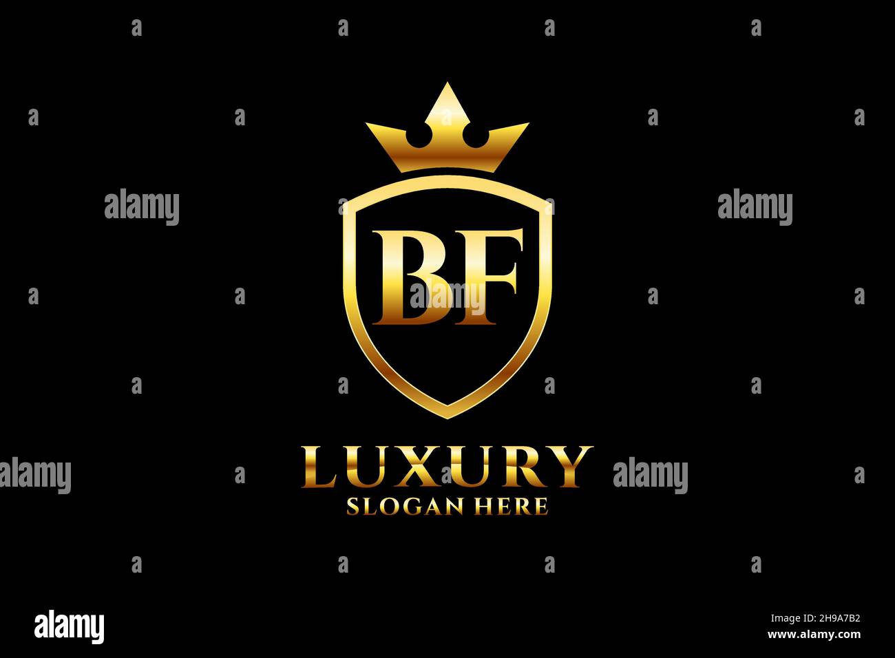 BF elegant luxury monogram logo or badge template with scrolls and royal crown - perfect for luxurious branding projects Stock Vector