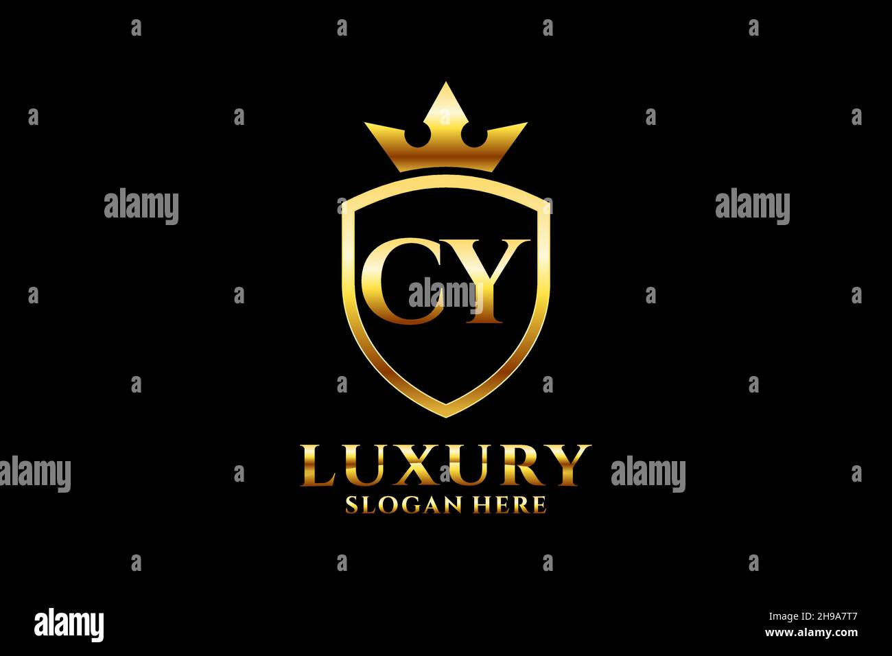 CY elegant luxury monogram logo or badge template with scrolls and royal crown - perfect for luxurious branding projects Stock Vector