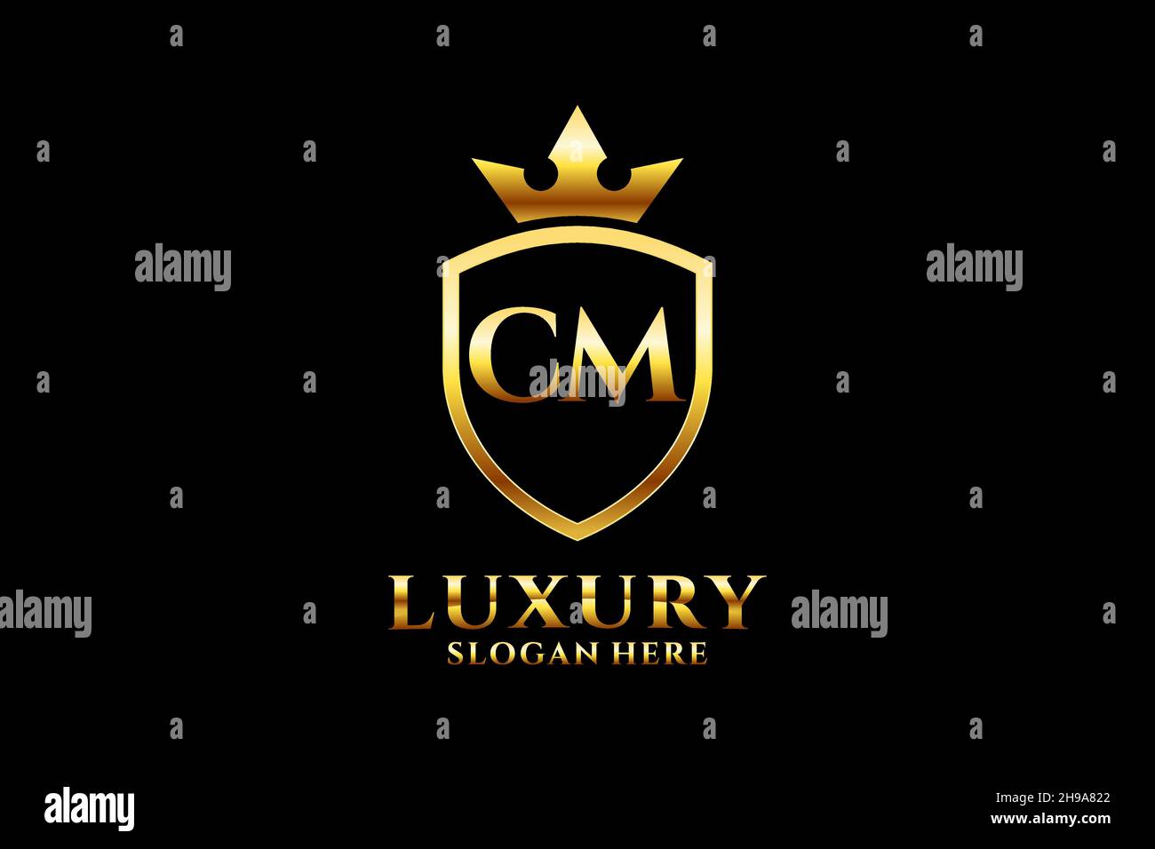 CM elegant luxury monogram logo or badge template with scrolls and royal crown - perfect for luxurious branding projects Stock Vector