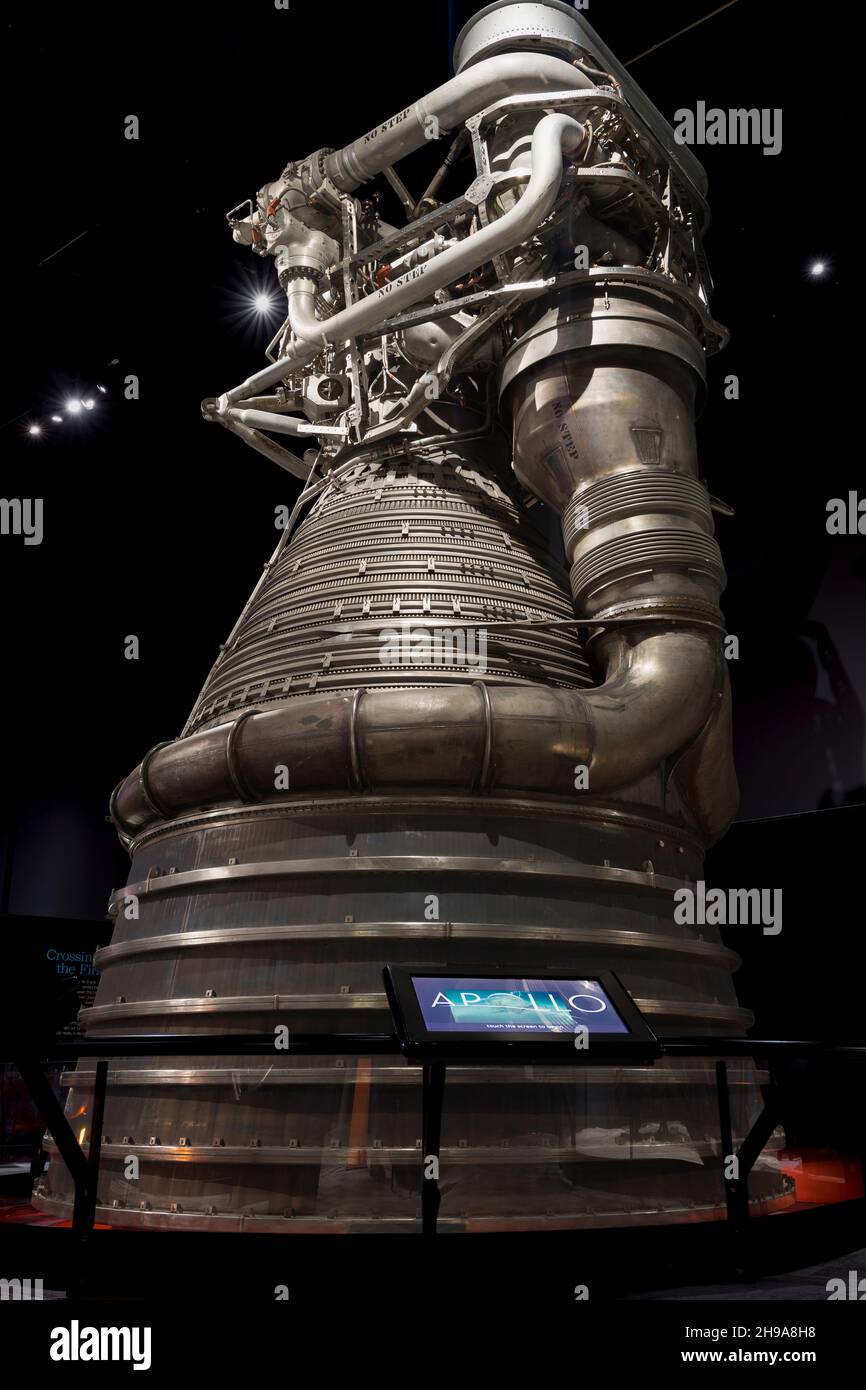 Rocketdyne F-1 engine of the Saturn V first stage , Museum of Flight, Seattle, Washington State, USA Stock Photo
