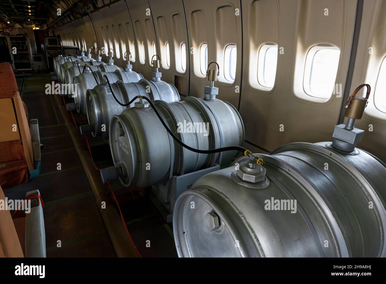 Water Ballast Barrels on Boeing 747.  Used to Control Center of Gravity During Test Flights.  Museum of Flight, Seattle, Washington State, USA Stock Photo
