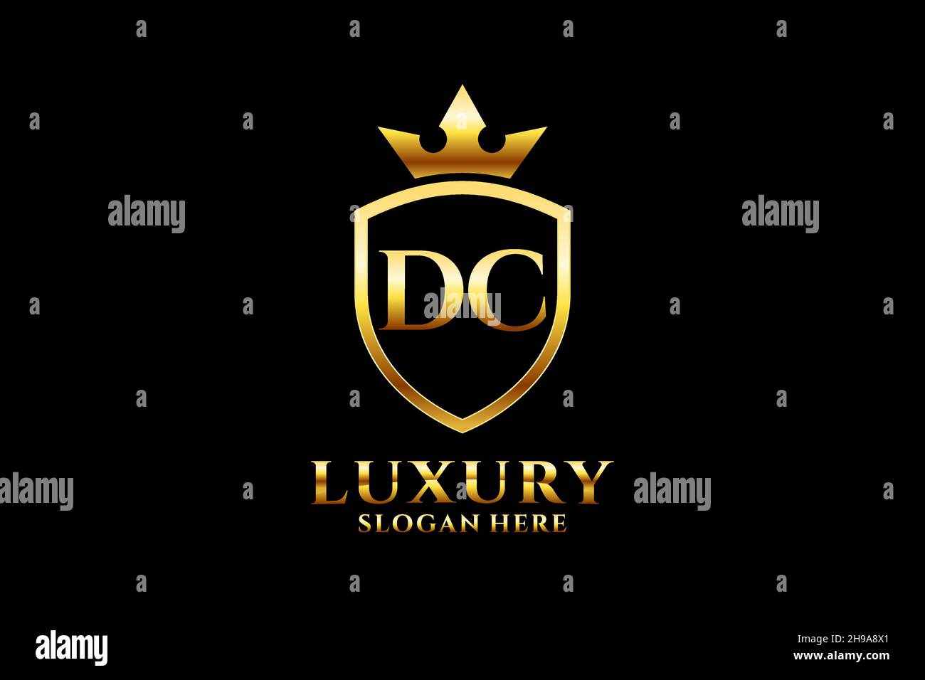 DC elegant luxury monogram logo or badge template with scrolls and royal crown - perfect for luxurious branding projects Stock Vector