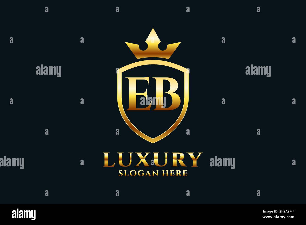 EB elegant luxury monogram logo or badge template with scrolls and royal crown - perfect for luxurious branding projects Stock Vector