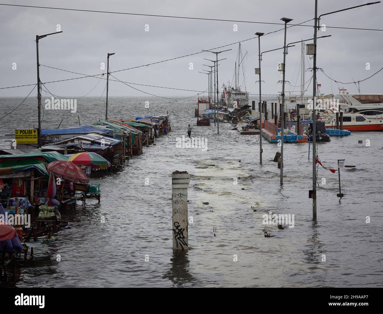 A view of the tidal floods that hit Muara Angke area in North Jakarta