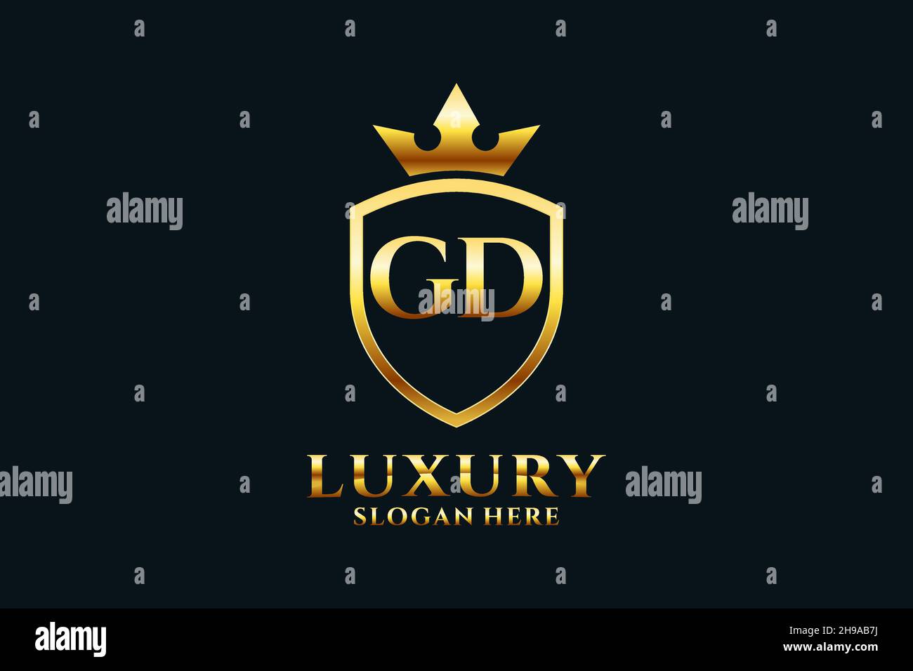 GD elegant luxury monogram logo or badge template with scrolls and royal crown - perfect for luxurious branding projects Stock Vector