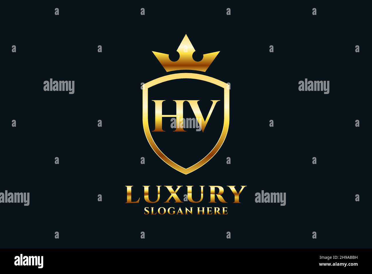 HV elegant luxury monogram logo or badge template with scrolls and royal crown - perfect for luxurious branding projects Stock Vector