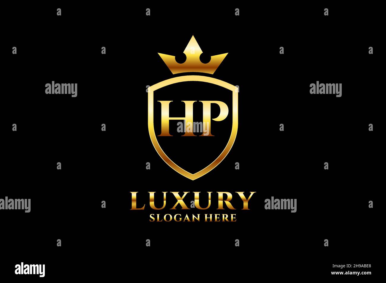 HP elegant luxury monogram logo or badge template with scrolls and ...