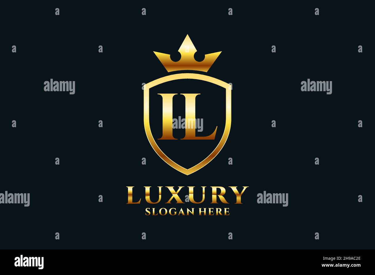 IL elegant luxury monogram logo or badge template with scrolls and royal crown - perfect for luxurious branding projects Stock Vector
