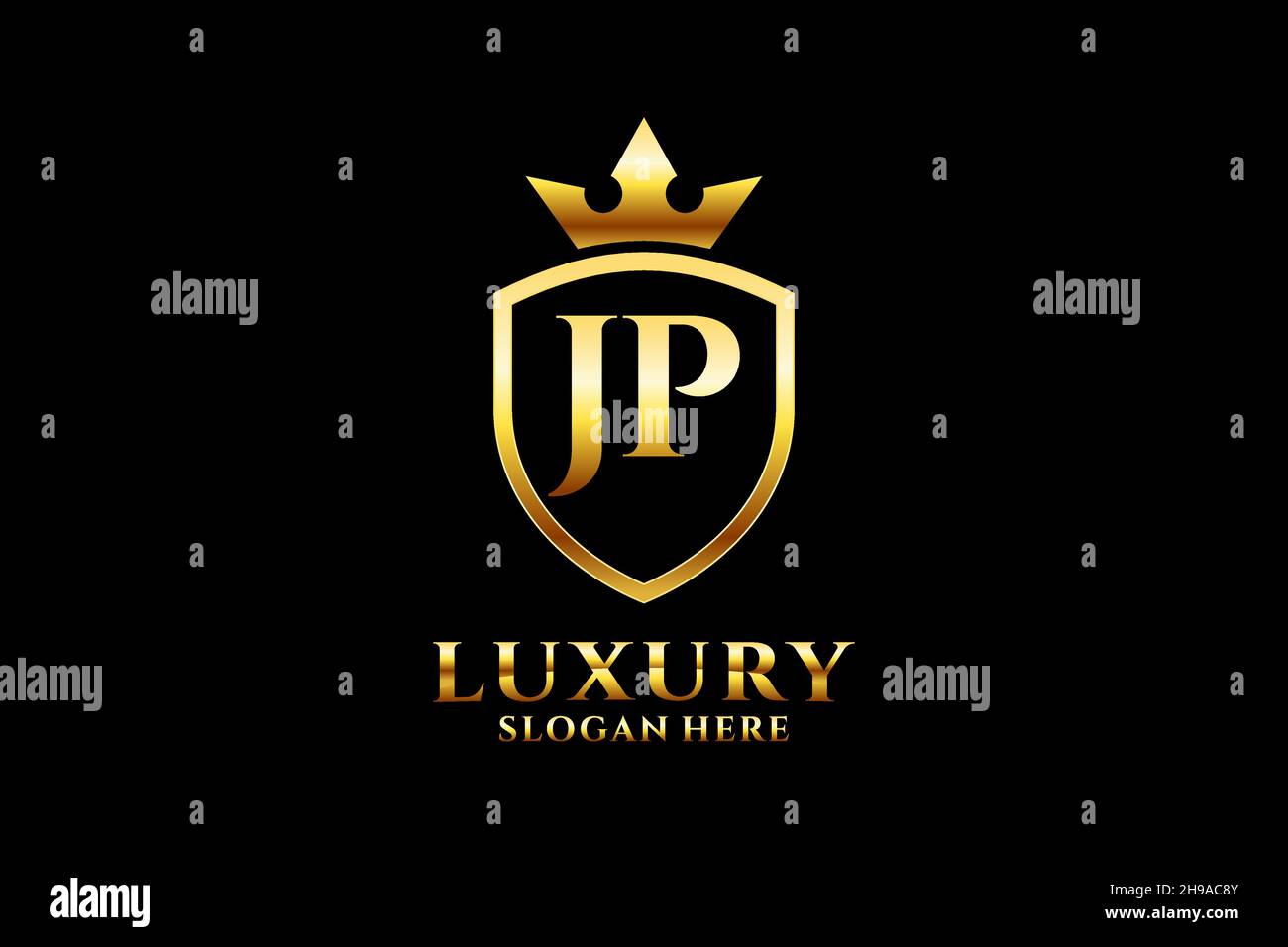 JP elegant luxury monogram logo or badge template with scrolls and royal crown - perfect for luxurious branding projects Stock Vector