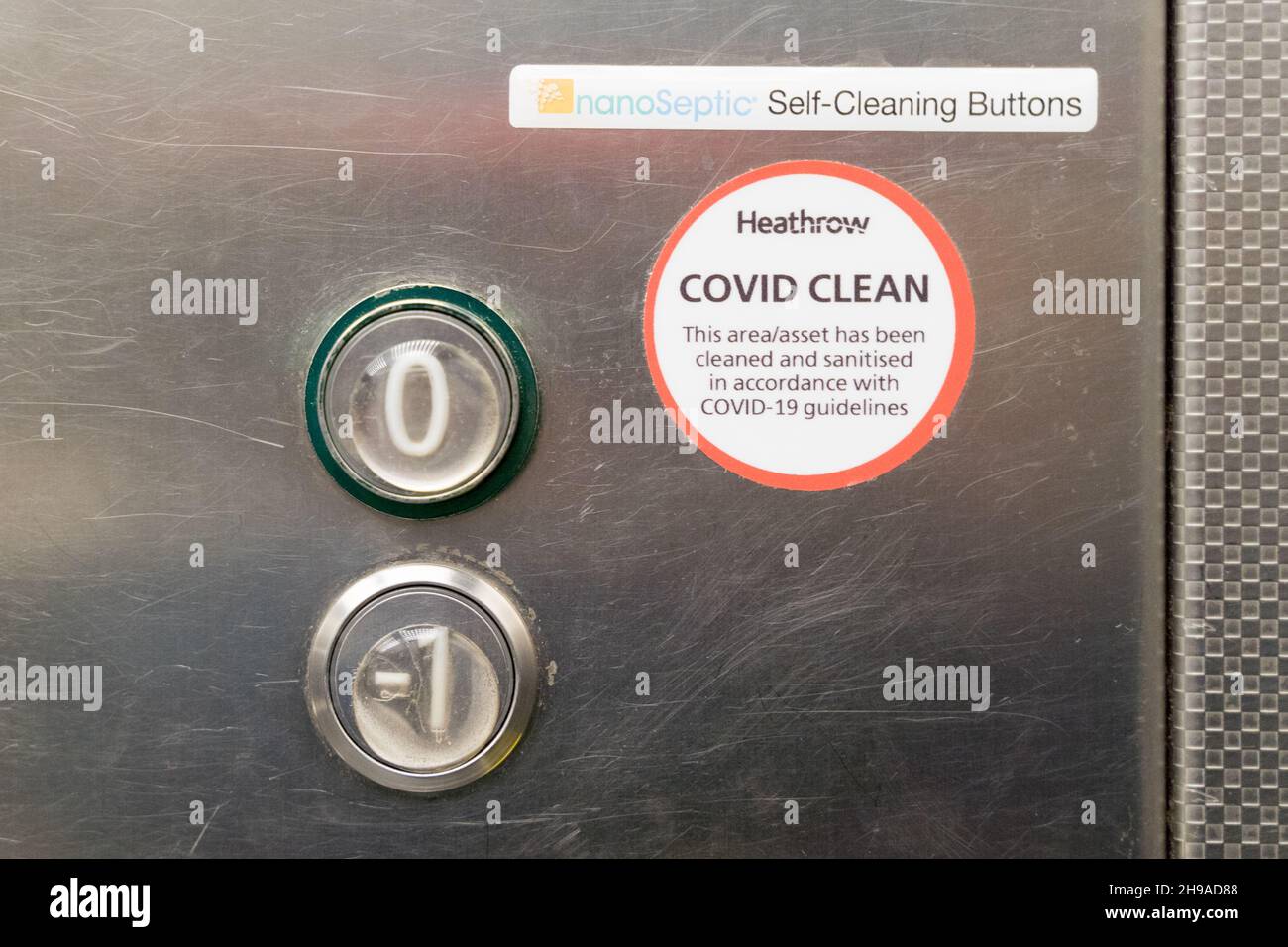 Selfcleaning buttons installed inside the lift at London Heathrow