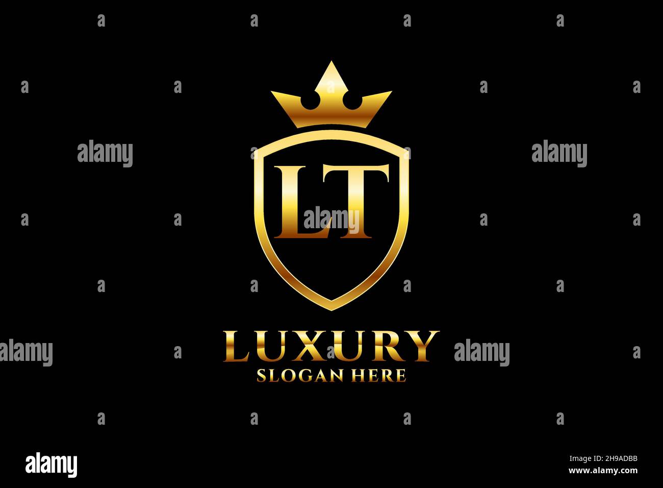 LT elegant luxury monogram logo or badge template with scrolls and royal crown - perfect for luxurious branding projects Stock Vector