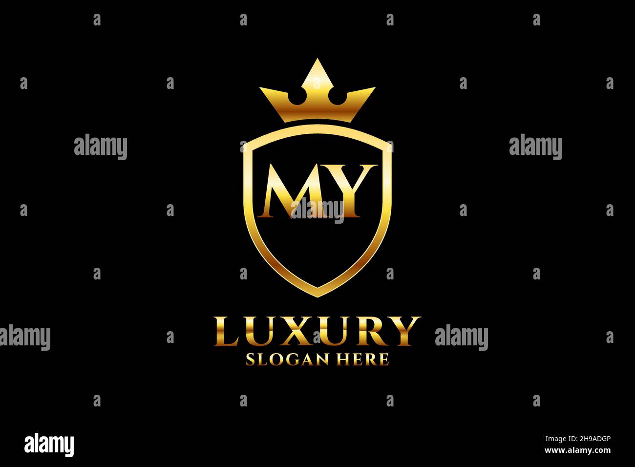 MY elegant luxury monogram logo or badge template with scrolls and royal crown - perfect for luxurious branding projects Stock Vector