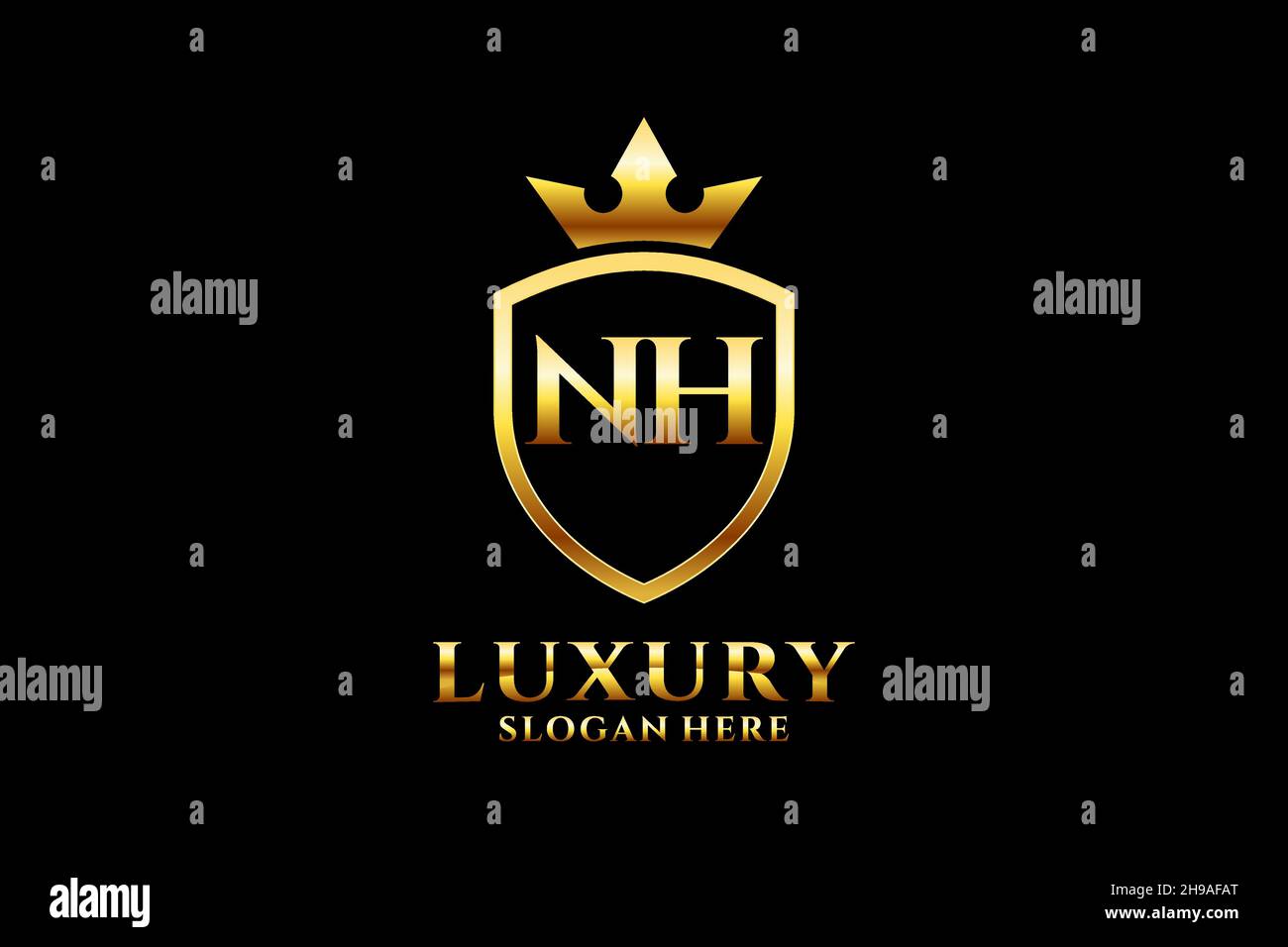 NH elegant luxury monogram logo or badge template with scrolls and royal crown - perfect for luxurious branding projects Stock Vector