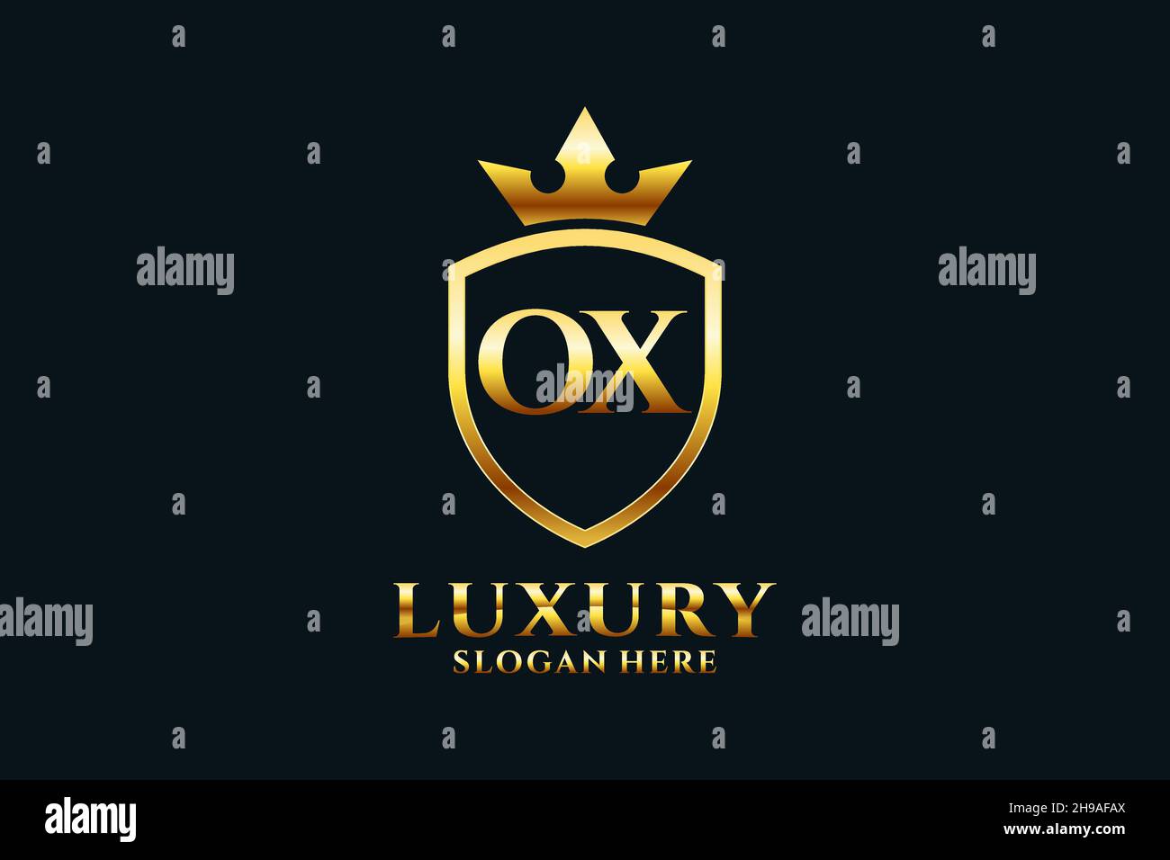 OX elegant luxury monogram logo or badge template with scrolls and royal crown - perfect for luxurious branding projects Stock Vector