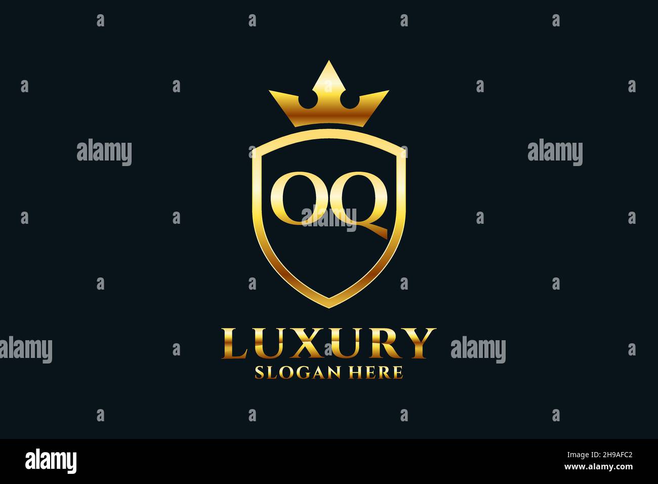 OQ elegant luxury monogram logo or badge template with scrolls and royal crown - perfect for luxurious branding projects Stock Vector