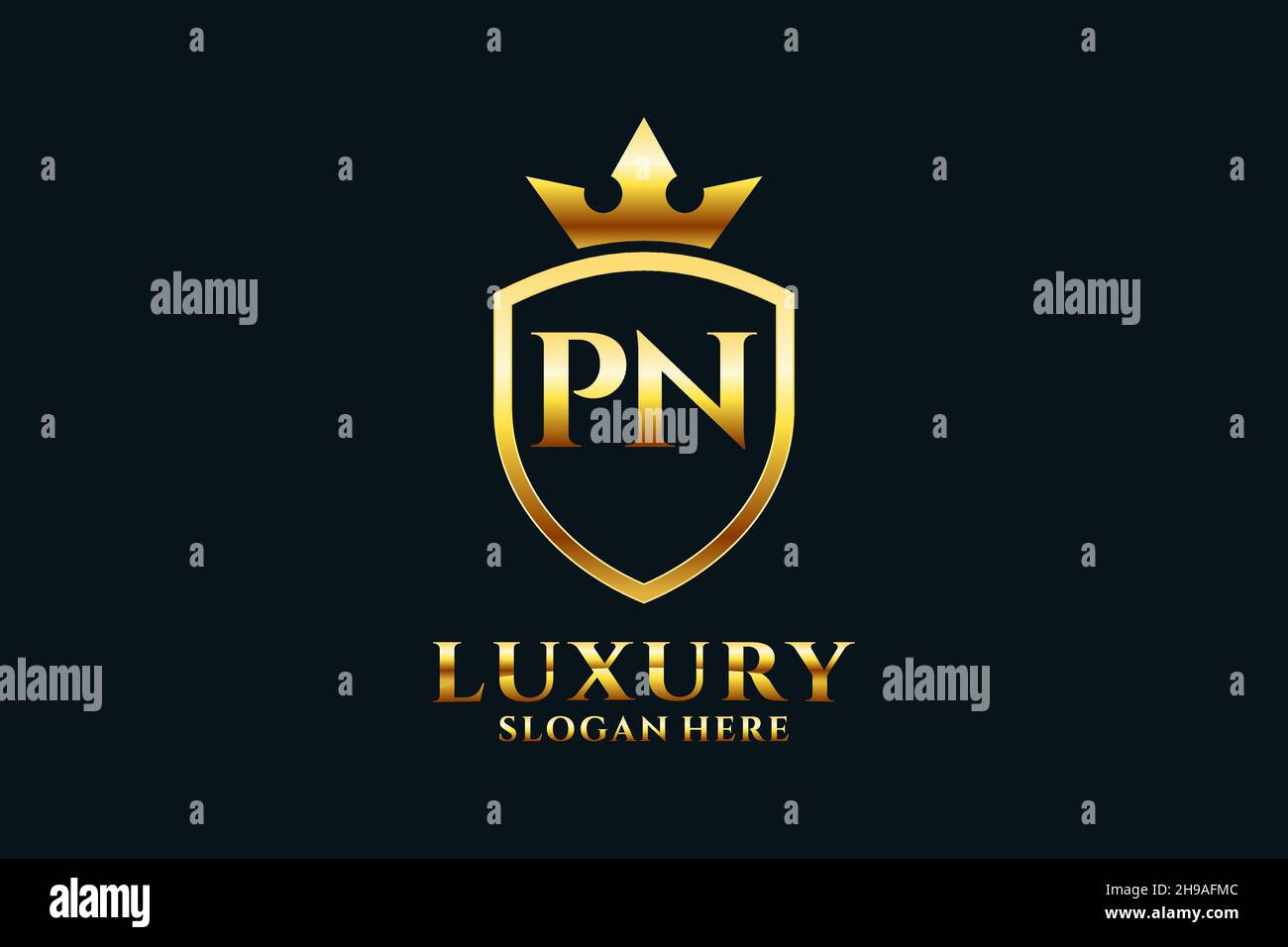 PN elegant luxury monogram logo or badge template with scrolls and royal crown - perfect for luxurious branding projects Stock Vector