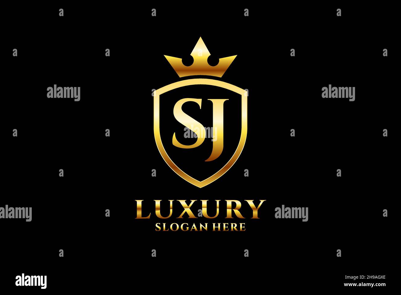 SJ elegant luxury monogram logo or badge template with scrolls and royal crown - perfect for luxurious branding projects Stock Vector