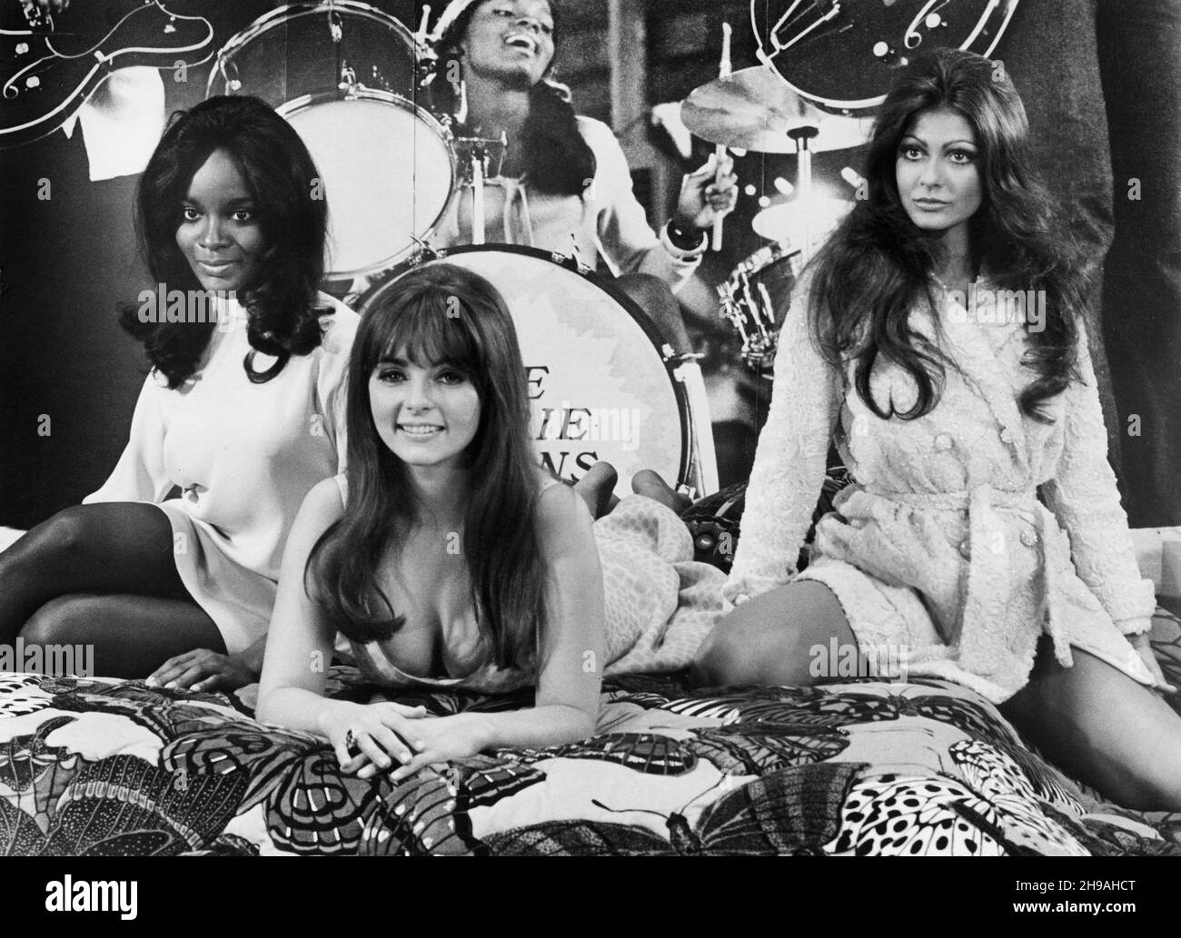 Marcia McBroom, Dolly Read and Cynthia Myers, on-set of the Satirical Film, 'Beyond the Valley of the Dolls', 20th Century-Fox, 1970 Stock Photo