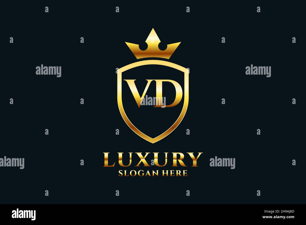 VD elegant luxury monogram logo or badge template with scrolls and royal crown - perfect for luxurious branding projects Stock Vector