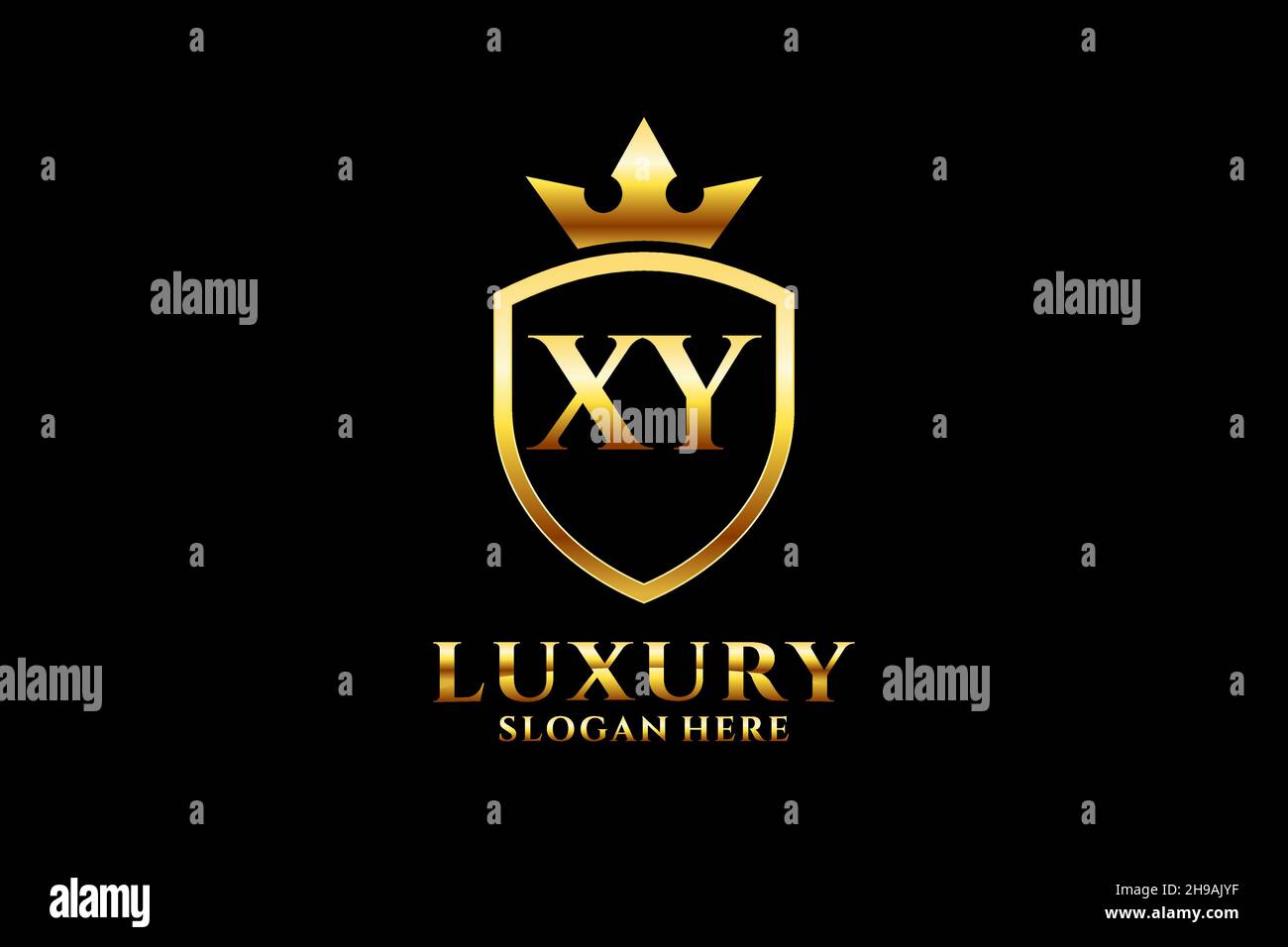 XY elegant luxury monogram logo or badge template with scrolls and royal crown - perfect for luxurious branding projects Stock Vector