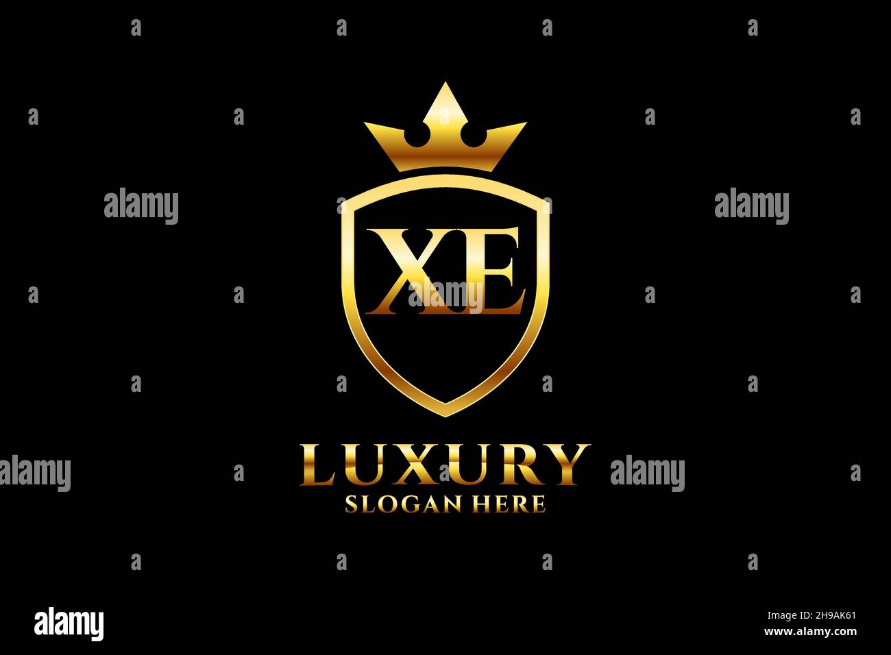 XE elegant luxury monogram logo or badge template with scrolls and royal crown - perfect for luxurious branding projects Stock Vector