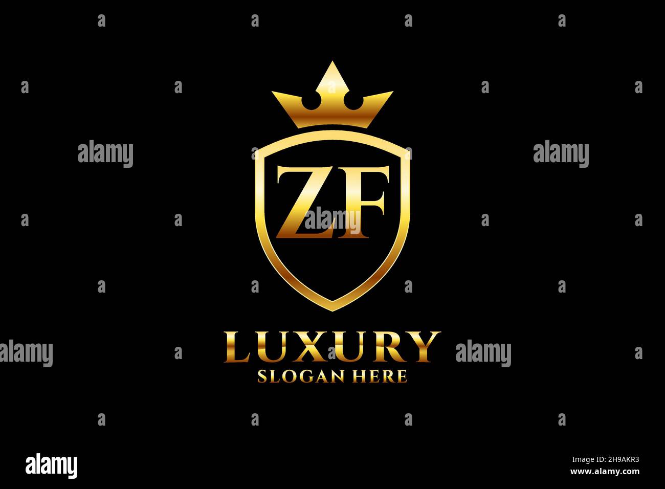 ZF elegant luxury monogram logo or badge template with scrolls and ...