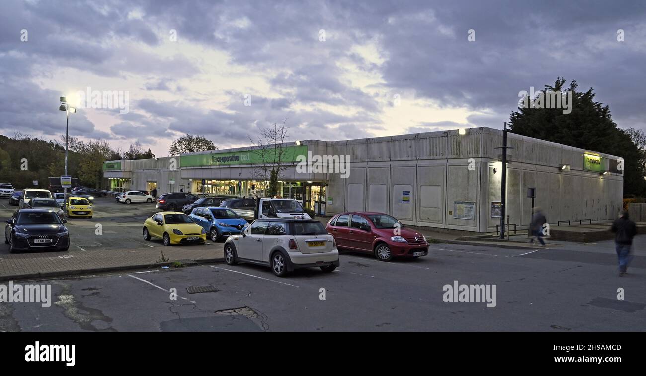 CO-OP  store and car park at Wickford Essex.  Lights on. Stock Photo