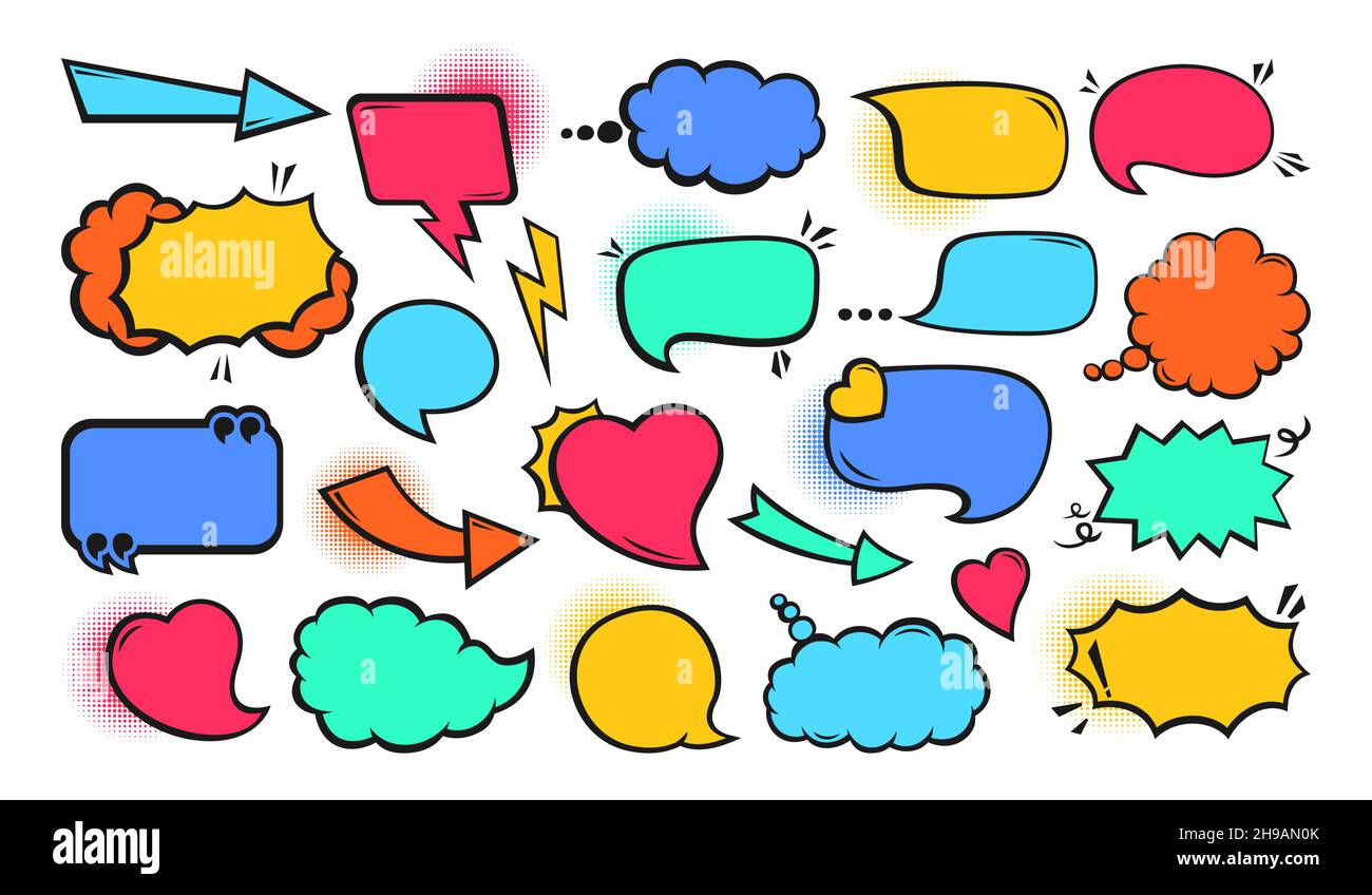 Speech bubble comic pop art set. Retro colorful empty design elements ...