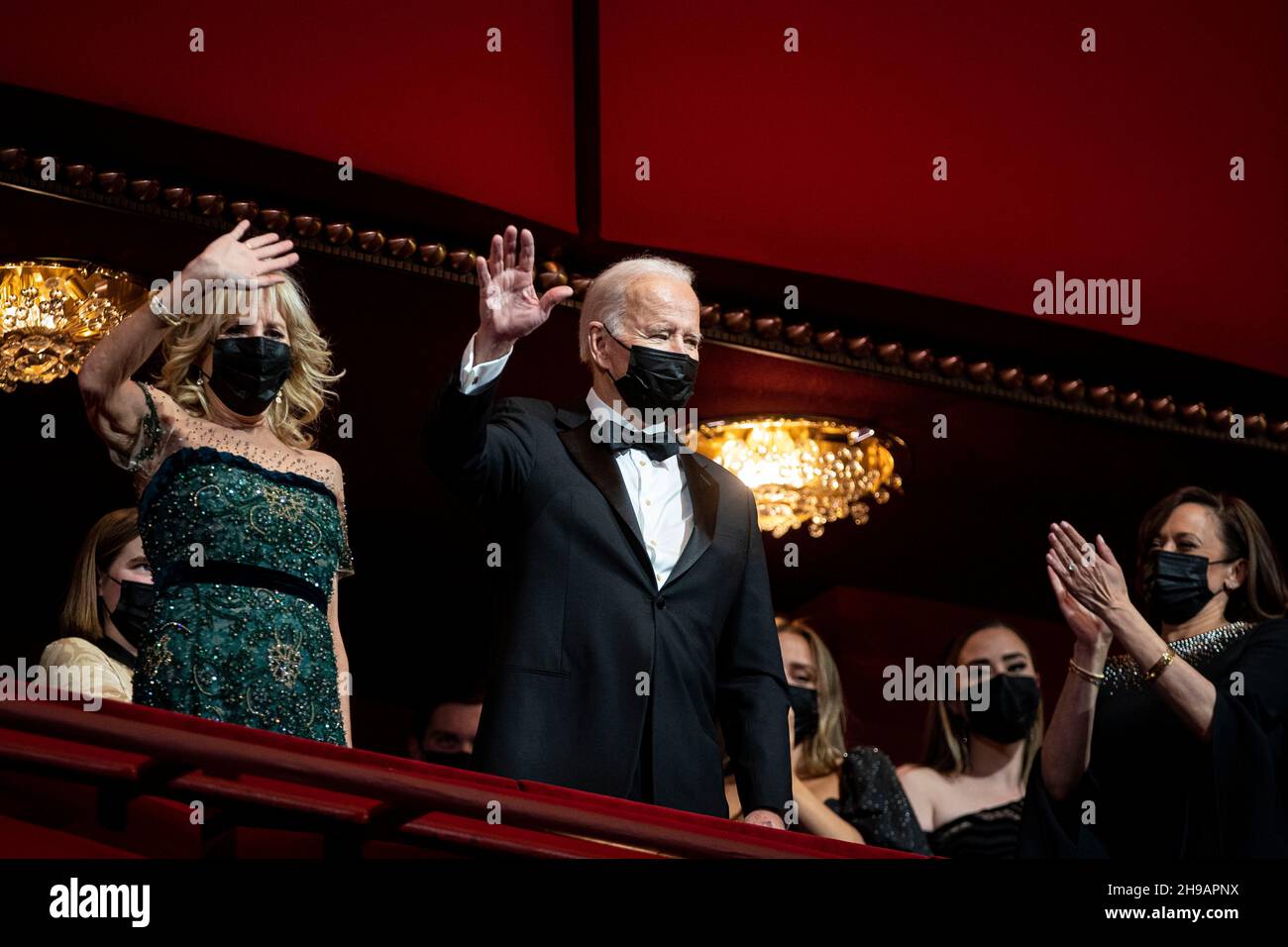 Washington, USA. 05th Dec, 2021. U.S. President Joe Biden and U.S. First Lady Jill Biden, arrive during the 44th Kennedy Center Honors at the John F. Kennedy Center for the Performing Arts in Washington, DC, U.S., on Sunday, Dec. 5, 2021. The 44th Honorees for lifetime artistic achievements include operatic bass-baritone Justino Diaz, Motown founder Berry Gordy, Saturday Night Live creator Lorne Michaels, actress Bette Midler, and singer-songwriter Joni Mitchell. Photographer: Al Drago/Pool/Sipa USA Credit: Sipa USA/Alamy Live News Stock Photo