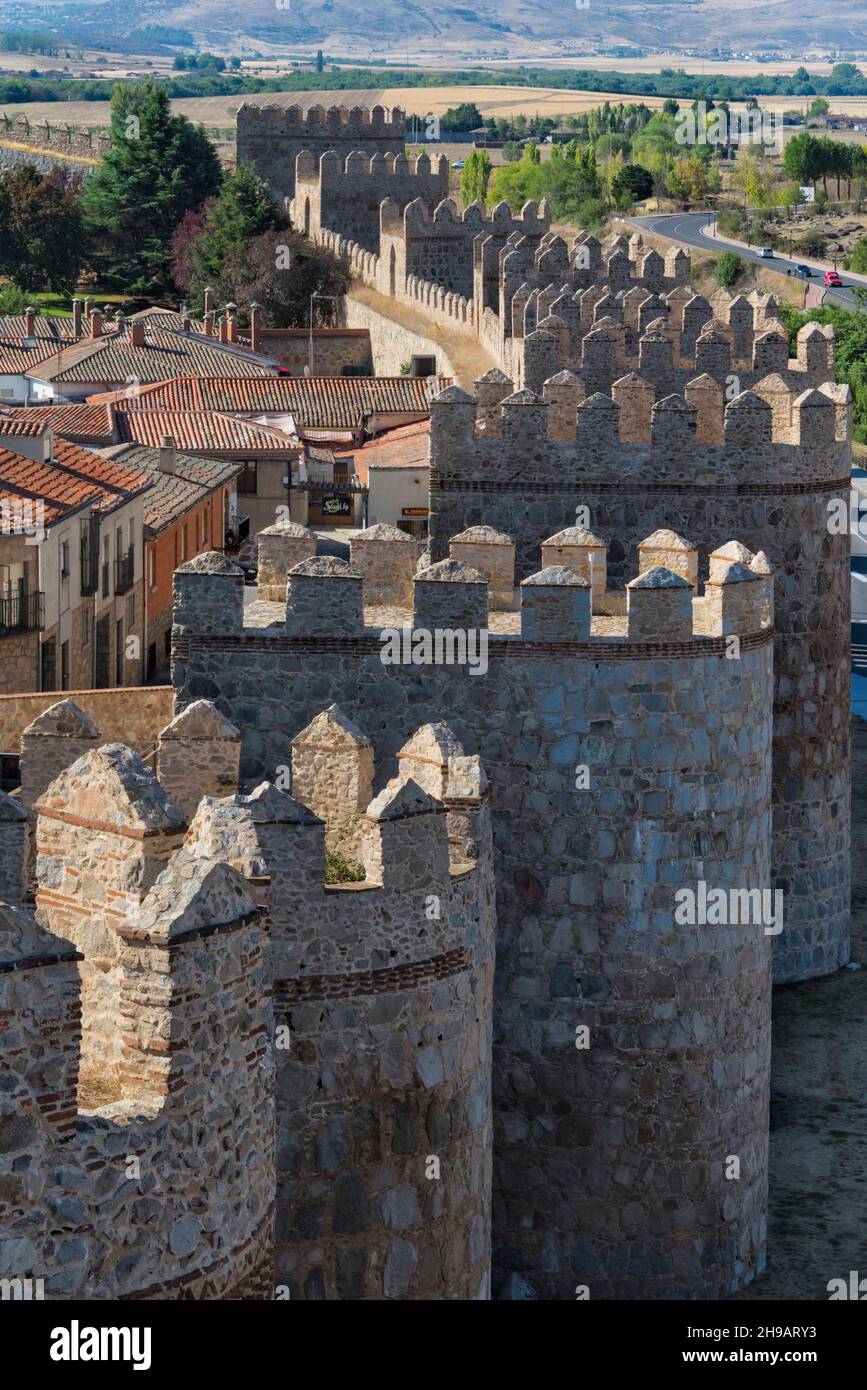 Medieval town walls of Avila (UNESCO World Heritage site), Avila Province, Castile and Leon Autonomous Community, Spain Stock Photo