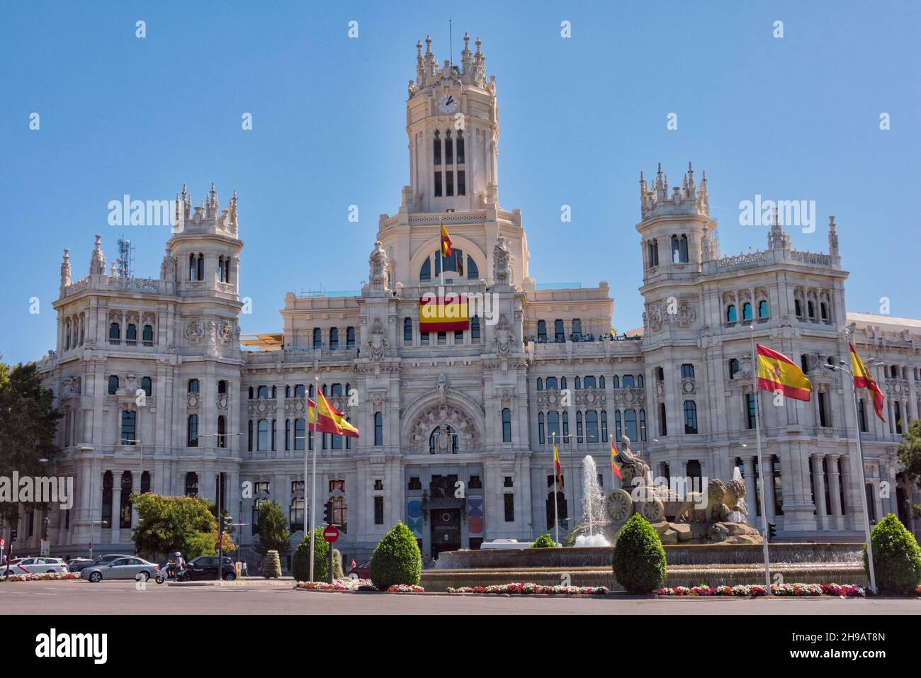 Communications Palace (City Hall) in Plaza de Cibeles, Madrid, Spain Stock Photo