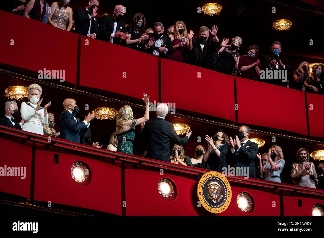 U.S. President Joe Biden, U.S. First Lady Jill Biden, U.S. Vice President Kamala Harris, and Second Gentleman Douglas Emhoff arrive during the 44th Kennedy Center Honors at the John F. Kennedy Center for the Performing Arts in Washington, DC, U.S., on Sunday, Dec. 5, 2021. The 44th Honorees for lifetime artistic achievements include operatic bass-baritone Justino Diaz, Motown founder Berry Gordy, Saturday Night Live creator Lorne Michaels, actress Bette Midler, and singer-songwriter Joni Mitchell. Credit: Al Drago/Pool via CNP /MediaPunch Stock Photo